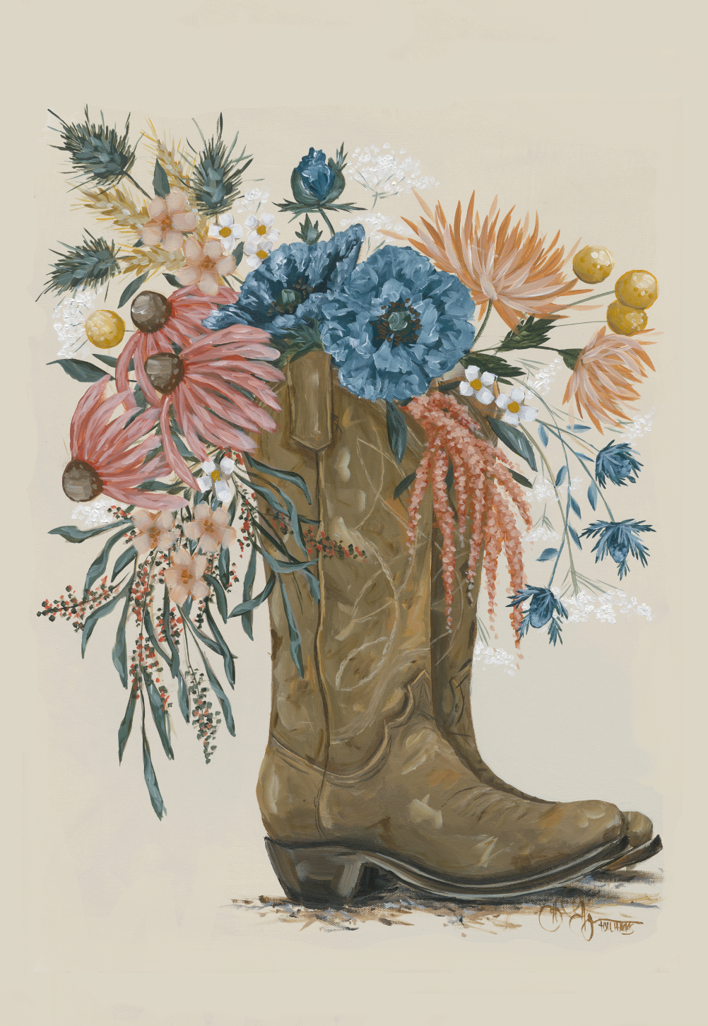 Brown Boots with Flowers Digital Download