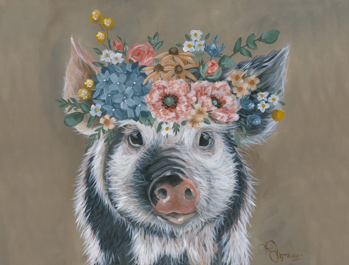 Piggy with Flowers Digital Download