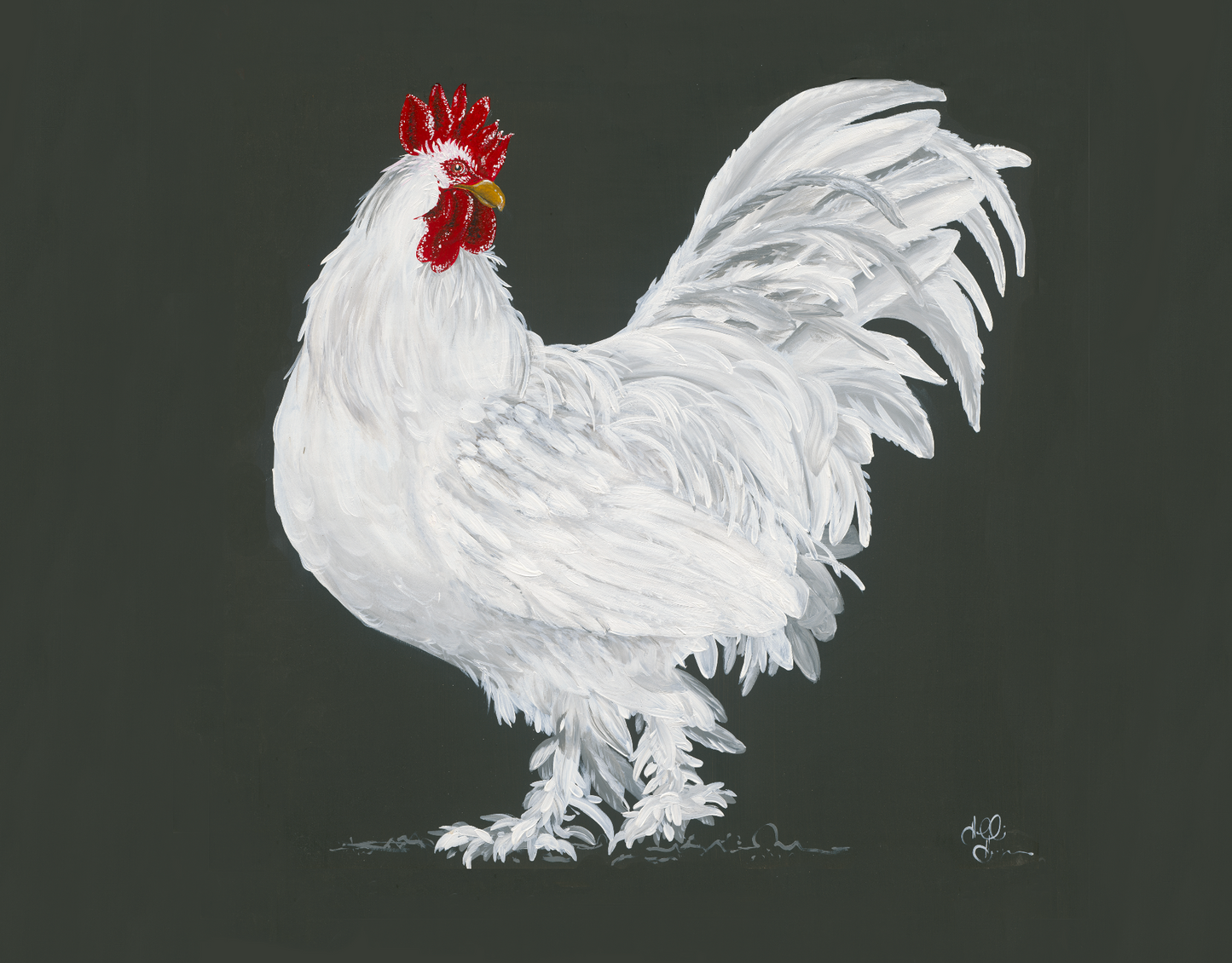 White Rooster with Black Background Digital Download
