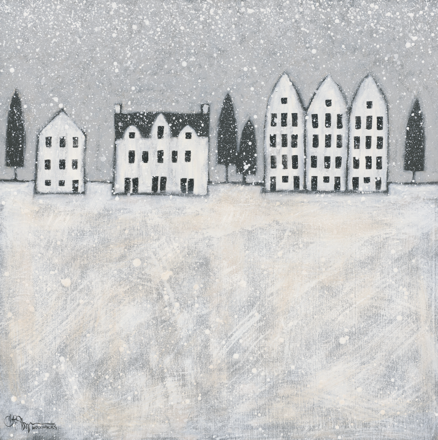 Folk Art Winter City Digital Download