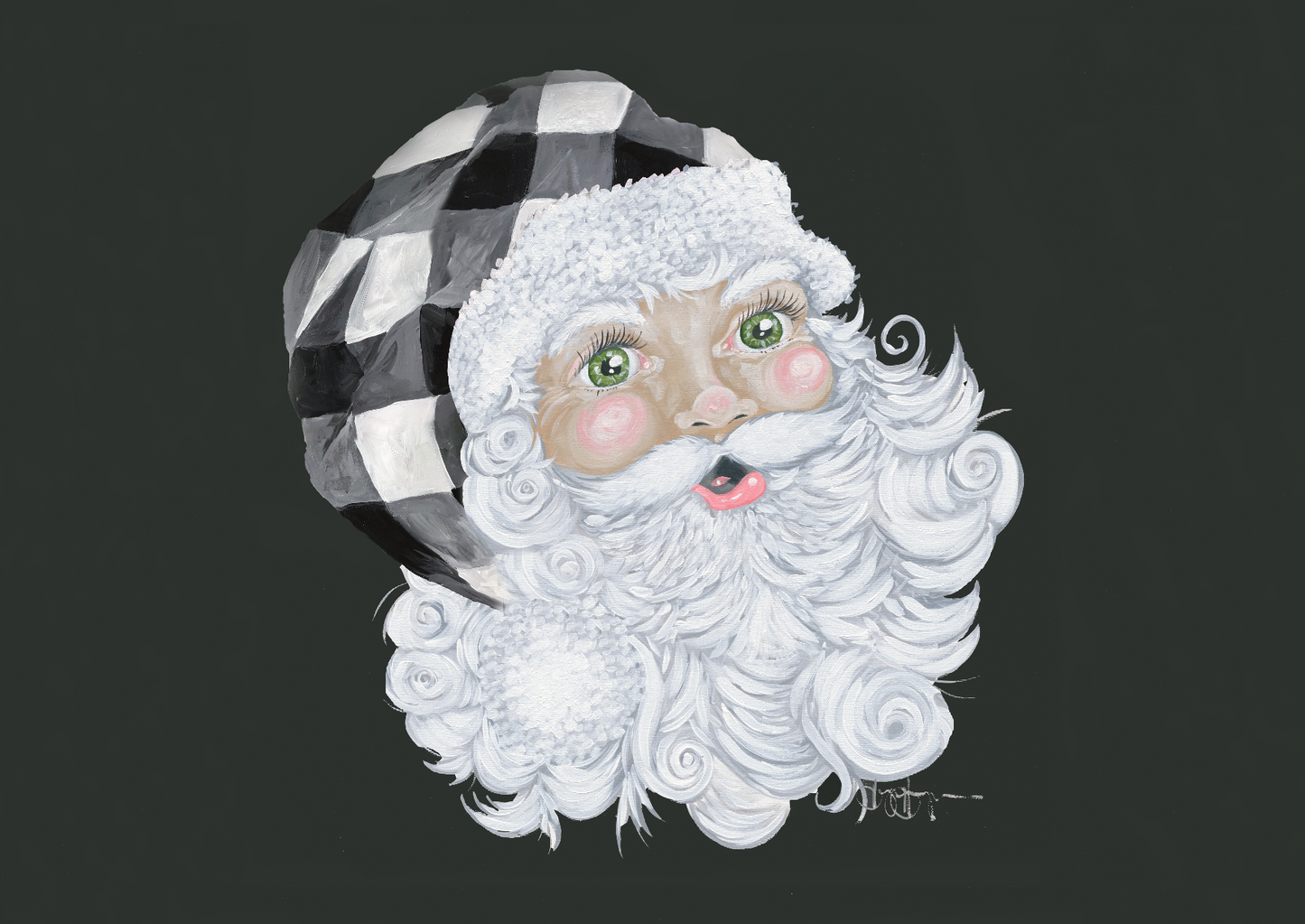 Santa with Plaid Hat Black Background Digital Download