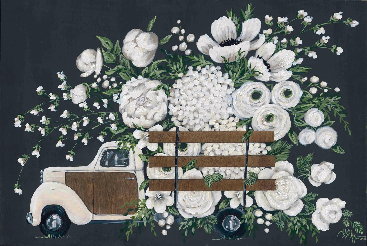 White Wood Truck with Flowers Digital Download
