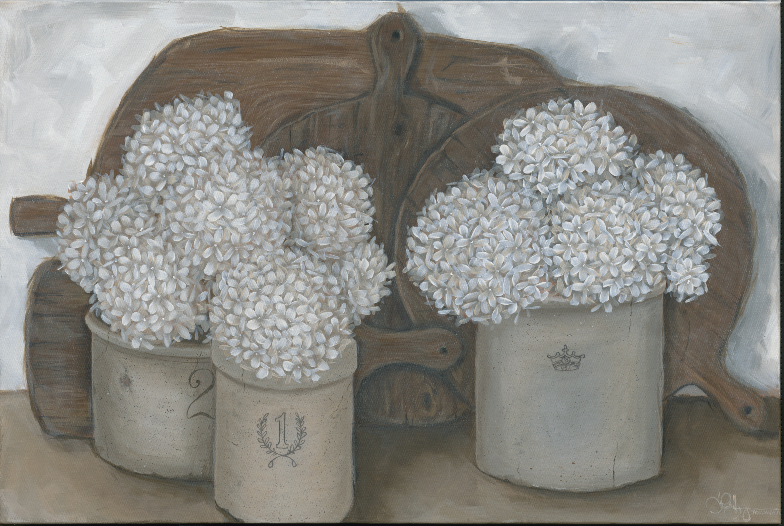 Crocks, Boards & Hydrangeas
