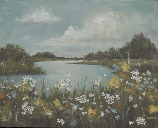 Winding River with Wildfowers