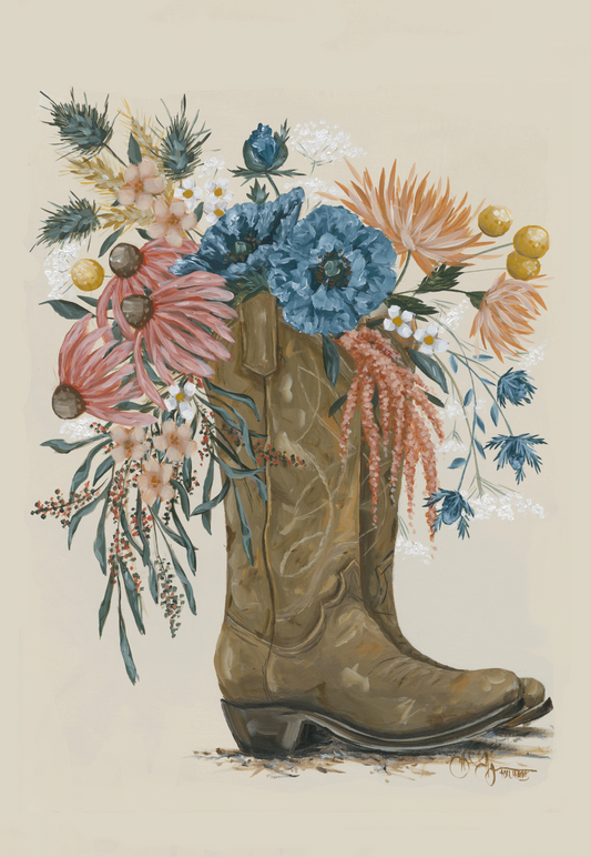 Brown Boots with Flowers Digital Download