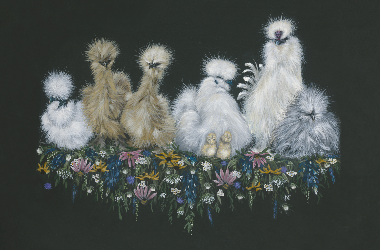 Silkies with Flowers Digital Download