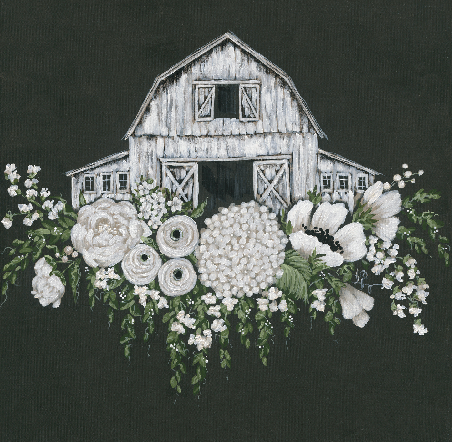 White Barn with Flowers Digital Download