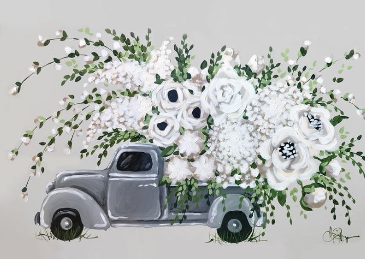 Light Gray Flower Truck Digital Download