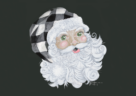 Santa with Plaid Hat Black Background Digital Download