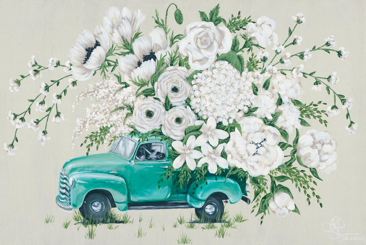Teal Flower Truck Digital Download