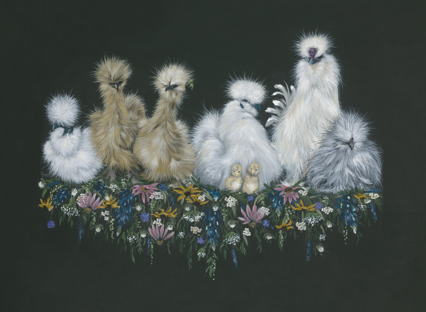 Silkies with Flowers