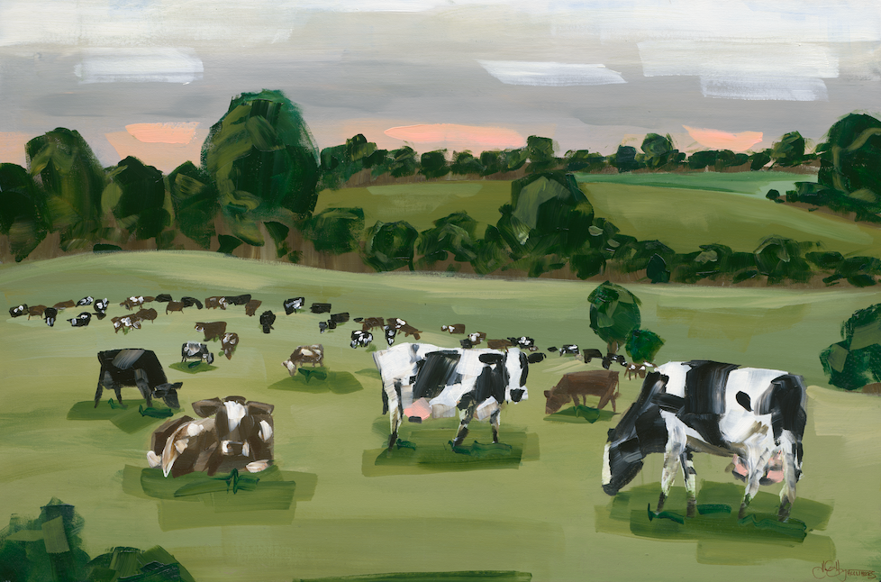 Abstract Cows Grazing in Field