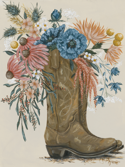 Brown Boots with Flowers