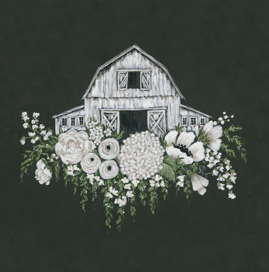 White Barn with Flowers
