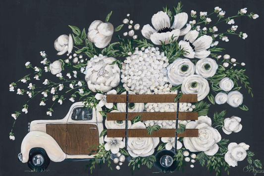 White Wood Truck with Flowers