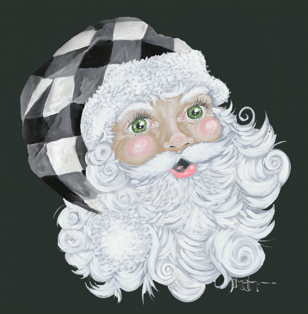 Santa with Plaid Hat Black Background