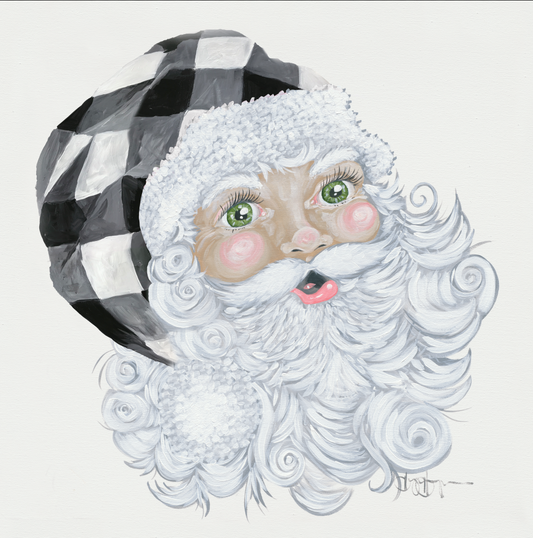 Santa with Plaid Hat White Background